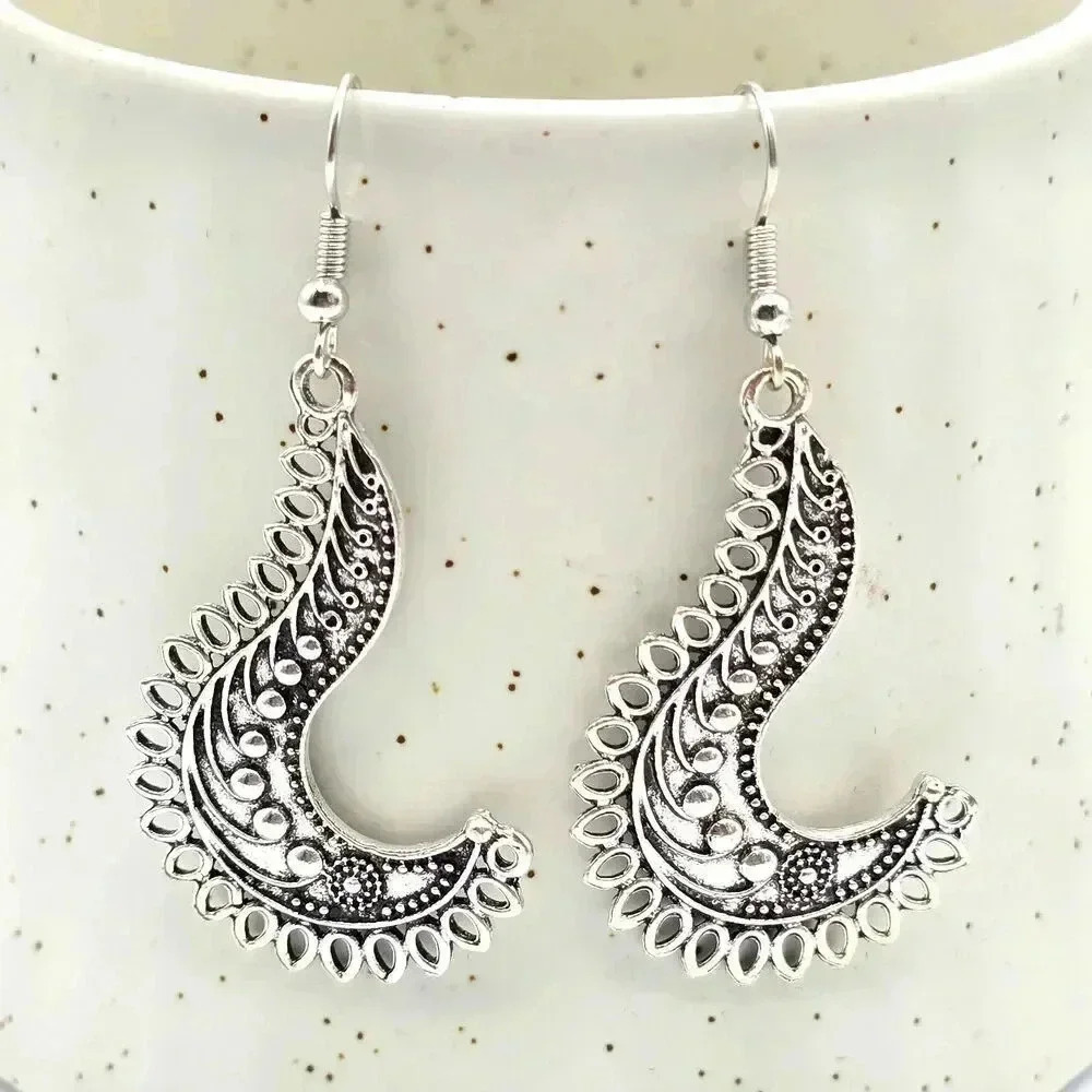 Silver Dangle Hoop Stud Floral Earring Boho Retro Fashion Jewelry ZB01 #04
